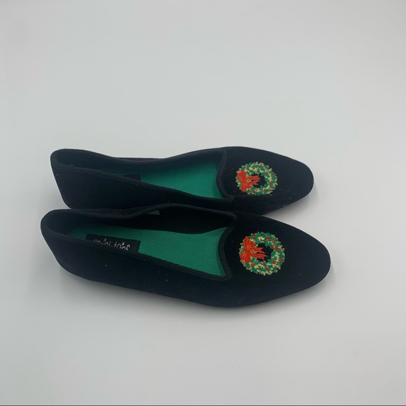 ❤️ Tinsel Toes Black Velvet Christmas Holiday Wreath Festive Slip On Size 6 - Picture 3 of 10